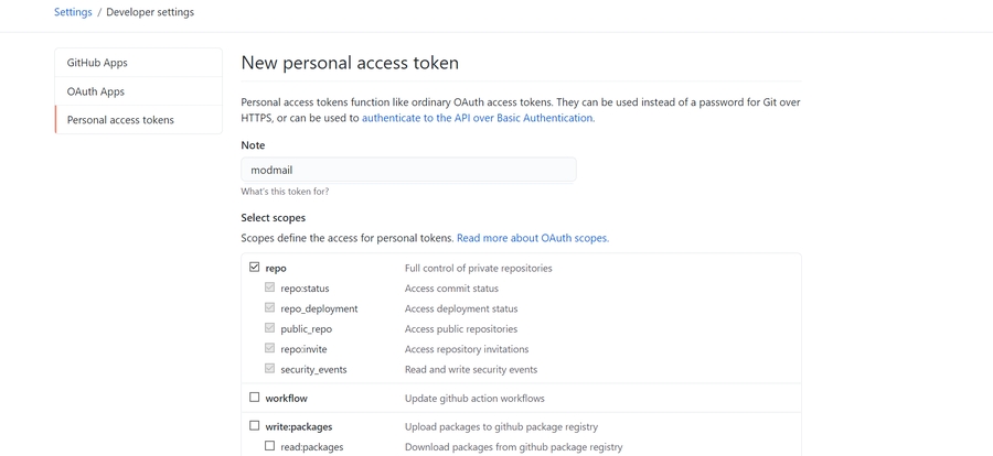 Name your github Token